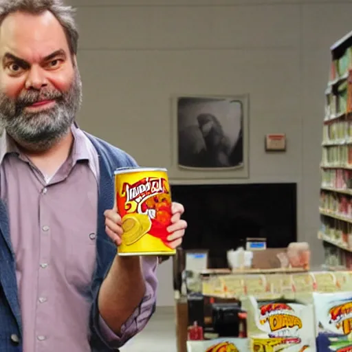 Image similar to Dan Harmon holding a Pringles can