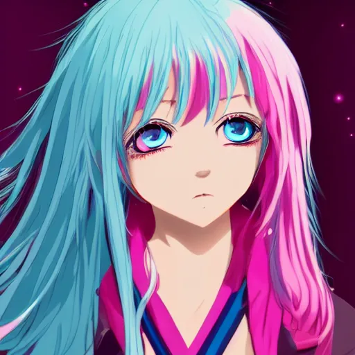 Image similar to stunningly beautiful omnipotent anime goddess with pink hair and mesmerizing cyan eyes, 8 k