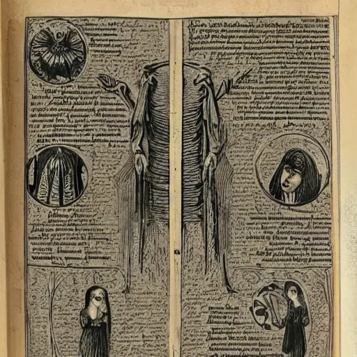 Prompt: a detailed page from a victorian manual of witchcraft