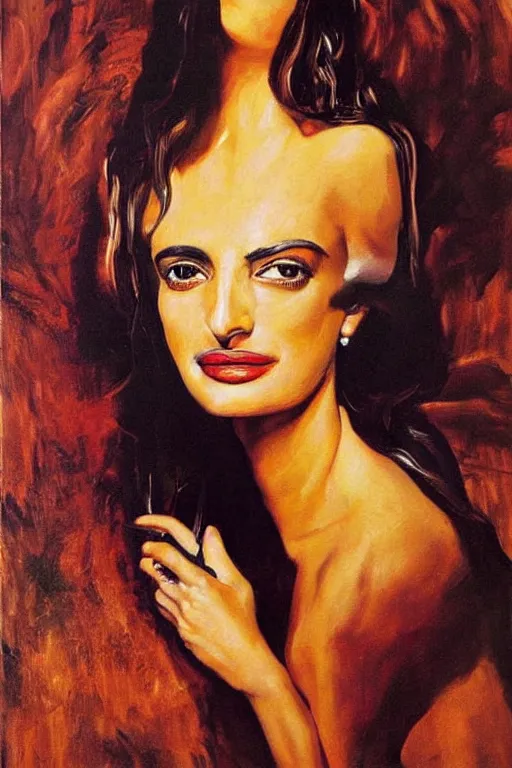 Image similar to oil painting, portrait of penelope cruz, artwork by salvador dali