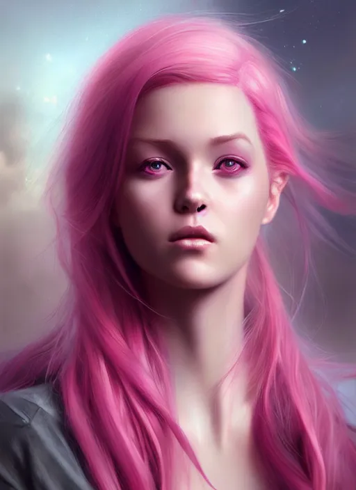 Image similar to a digital painting of a girl with pink hair, a photorealistic painting by charlie bowater, cgsociety, photorealism, daz 3 d, photorealistic, digital illustration