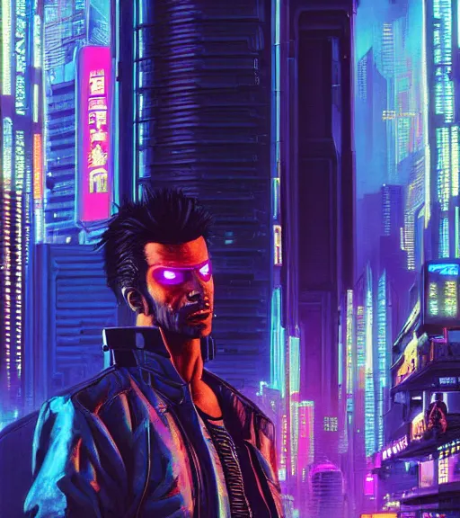 Image similar to a portrait of a cyberpunk person, Night City, cyberpunk 2077, very very coherent painting, 1979 OMNI Magazine Cover, street level neo-Tokyo in Cyberpunk 2077 style by Vincent Di Fate by mark arian by artgerm, 4k, 8k, HD, trending on artstation