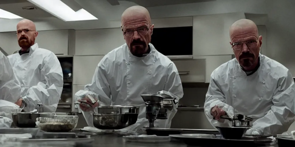 Image similar to walter white from breaking bad in avengers : endgame cooking meth, 8 k, highly realistic, hyperdetailed, cinematic canon lens