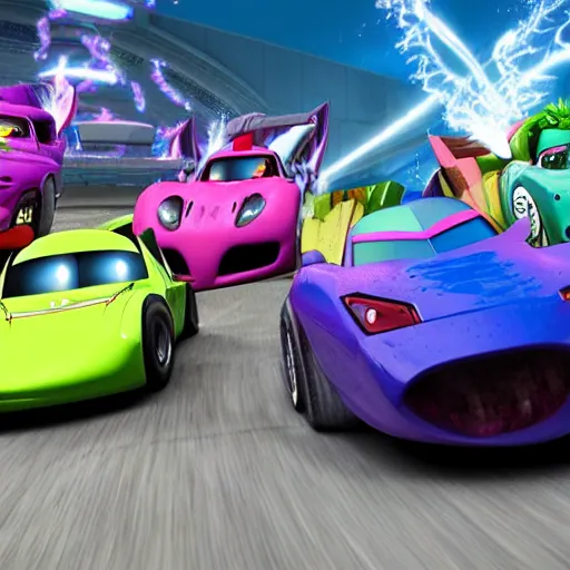 Image similar to the acceleracers going through a new realm they have never seen before