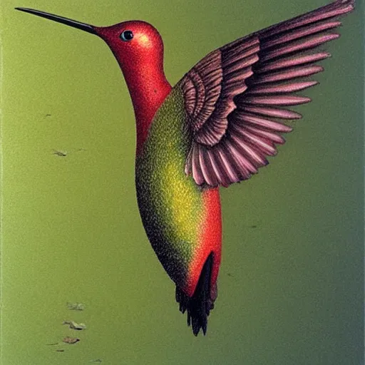 Prompt: Rusty Hummingbird by zdzisław beksiński