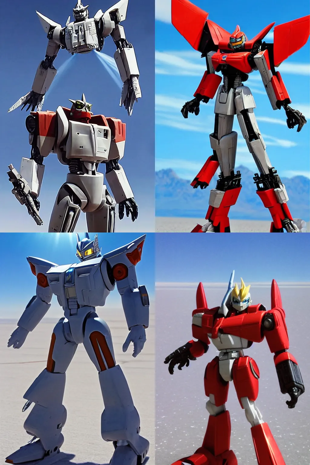 Prompt: Character Portrait of Jetfire from Transformers on a clear sunny day with a blue sky standing in the bonneville salt flats, Jetfire!!!!!, Jet parts, Intricate, Highly Detailed, Transformers!!!!!!!!!!!!!, Skyfire, Battroid Mode, Zone of Enders, Genesis of Aquarion, Aquarion, Anime Robots, Mecha Anime, Anime, Robots, Robot, Robot Mode, 8k, ultra realistic, illustration, splash art, rule of thirds, good value control, Umanosuke Iida