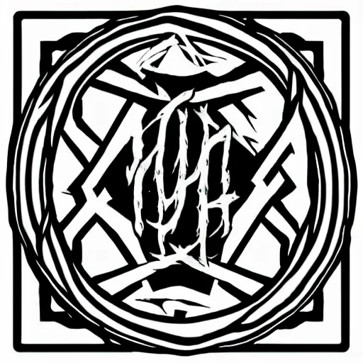 Prompt: black metal band logo, metal font, unreadable, complex, complicated, intertwined, branching, black and white, grindcore, christophe szpajdel