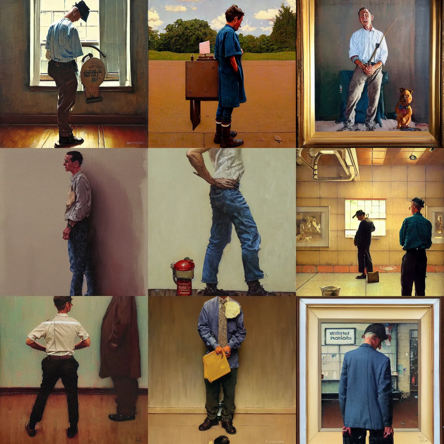 Prompt: just some dude standing there, art station, loish, Norman rockwell, oil painting,