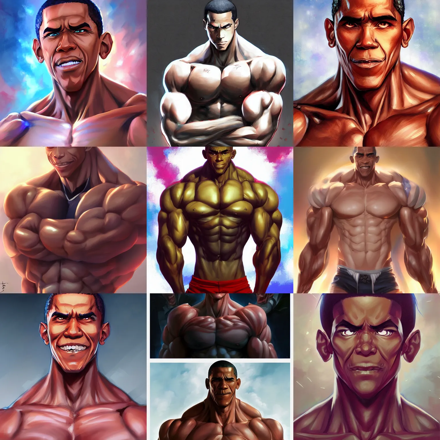 Prompt: anime portrait of Obama as a muscular anime boy by Stanley Artgerm Lau, WLOP, Rossdraws, James Jean, Andrei Riabovitchev, Marc Simonetti, and Sakimichan, trending on artstation