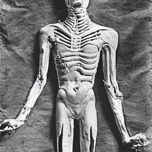 Prompt: An autopsy of Nyarlathotep. 1940s photograph.