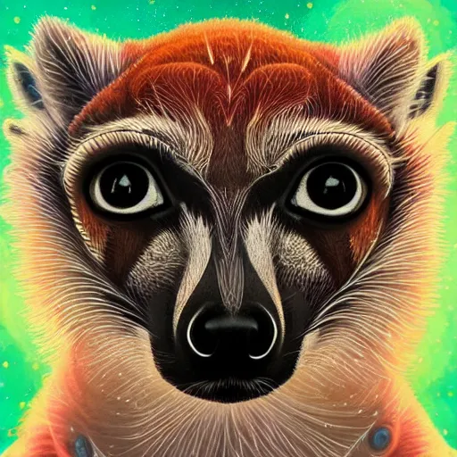 Image similar to geometric symmetrical lemur, galaxy in the background, intricate, elegant, highly detailed, digital painting, artstation, concept art, smooth, sharp focus, illustration, art by artgerm