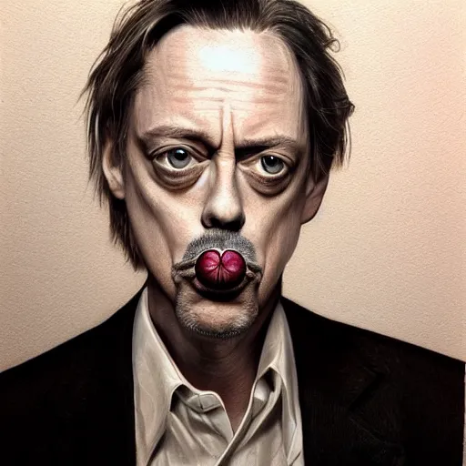 Prompt: beautiful portrait of steve buscemi with a ballpoint pen in his mouth