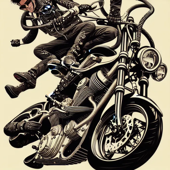 Image similar to Dangerous Biker illustration, vector art style, medium shot, intricate, elegant, highly detailed, digital art, ffffound, art by JC Leyendecker and sachin teng