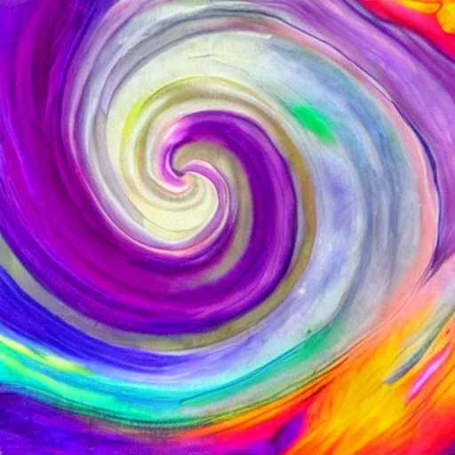 Image similar to abstract acrylic of a spiral vortex, purple magenta blue iridescent colors, dynamic curves, pouring techniques