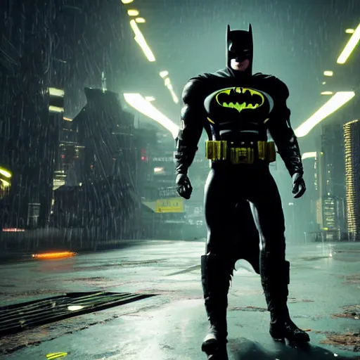 Image similar to Batman in Cyberpunk 2077