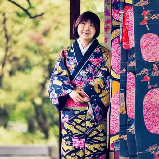 Image similar to photo of Japanese woman wearing kimono with batik pattern, she is cute and shy