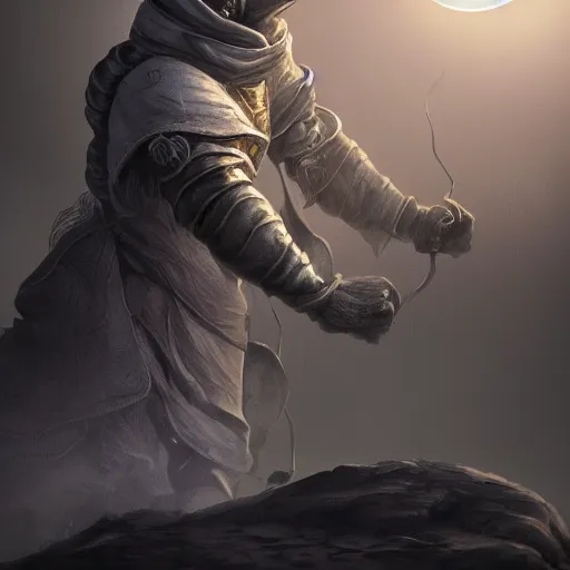 Image similar to moon themed magic rogue with grey robes, highly detailed, 4k, HDR, award-winning, cinematic, artstation