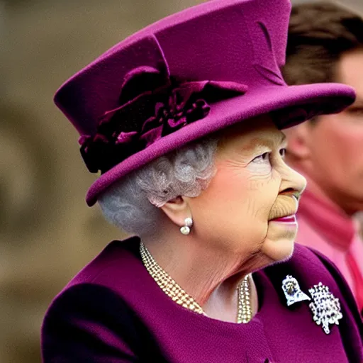 Prompt: the queen of england with toothbrush mustache in a magazine cover photo. highly detailed hair