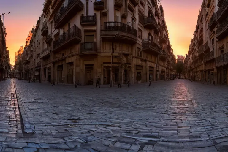 Prompt: dystopian barcelona city with sinked streets, global warming, sunset lighting, photoreal