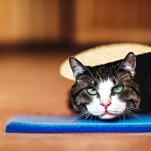 Image similar to cat sat on a mat wearing a hat and holding a bat detailed, smooth, sharp focus