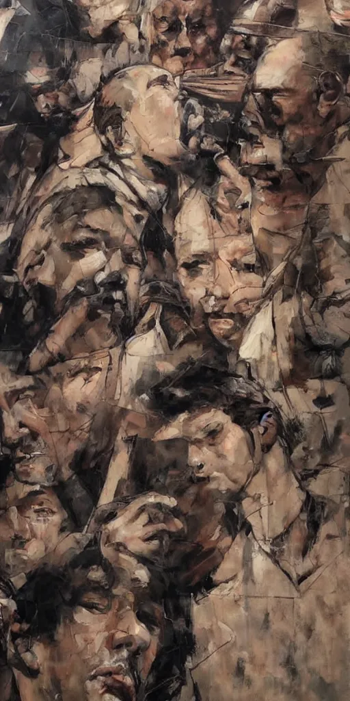 Image similar to oil painting scene from wall full of portraits art by kim jung gi
