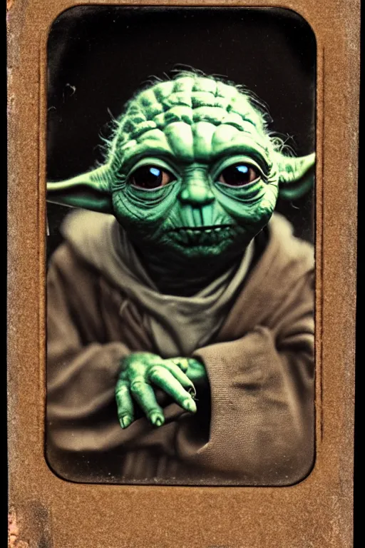 Prompt: a tintype photo portrait of yoda, highly detailed, 5 0 0 px, sharp focus