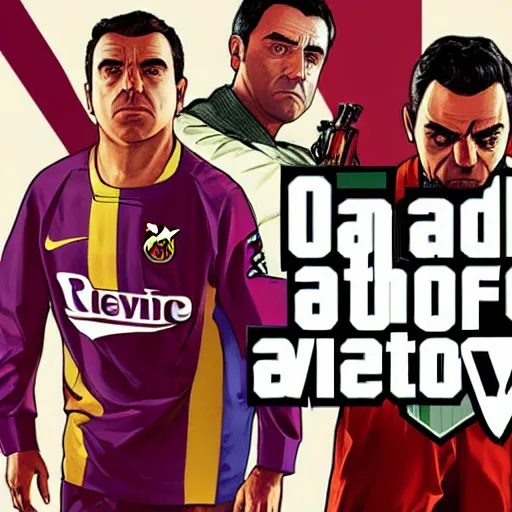 Prompt: Xavi Hernandez in GTA V cover art