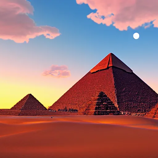 Prompt: the great pyramids during a summer sunset, unreal engine