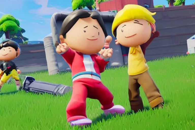 Prompt: a screenshot of a player with a crayon shin - chan skin in fortnite ( 2 0 1 7 ), crayon shin - chan public event in fortnite