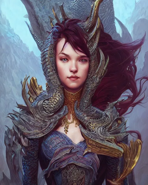 Prompt: Portrait of a dragon person, HD, illustration, epic, D&D, fantasy, intricate, elegant, highly detailed, digital painting, artstation, concept art, smooth, sharp focus, illustration, art by artgerm and greg rutkowski and alphonse mucha, monster hunter illustrations art book