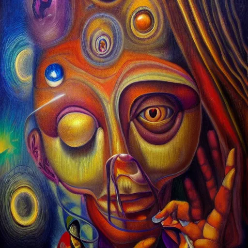 Image similar to fear psychosis in oil paint, surrealist highly detailed at, astral ethereal, trending on art station, masterpiece, visionary art, emotional oil painting