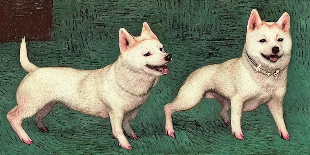 Image similar to pig and white shiba inu mix ， by vincent van gogh