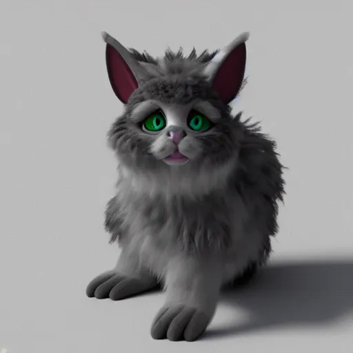 Image similar to fluffy alien cat rabbit hybrid creature character concept 3 d render with detailed fur 4 k