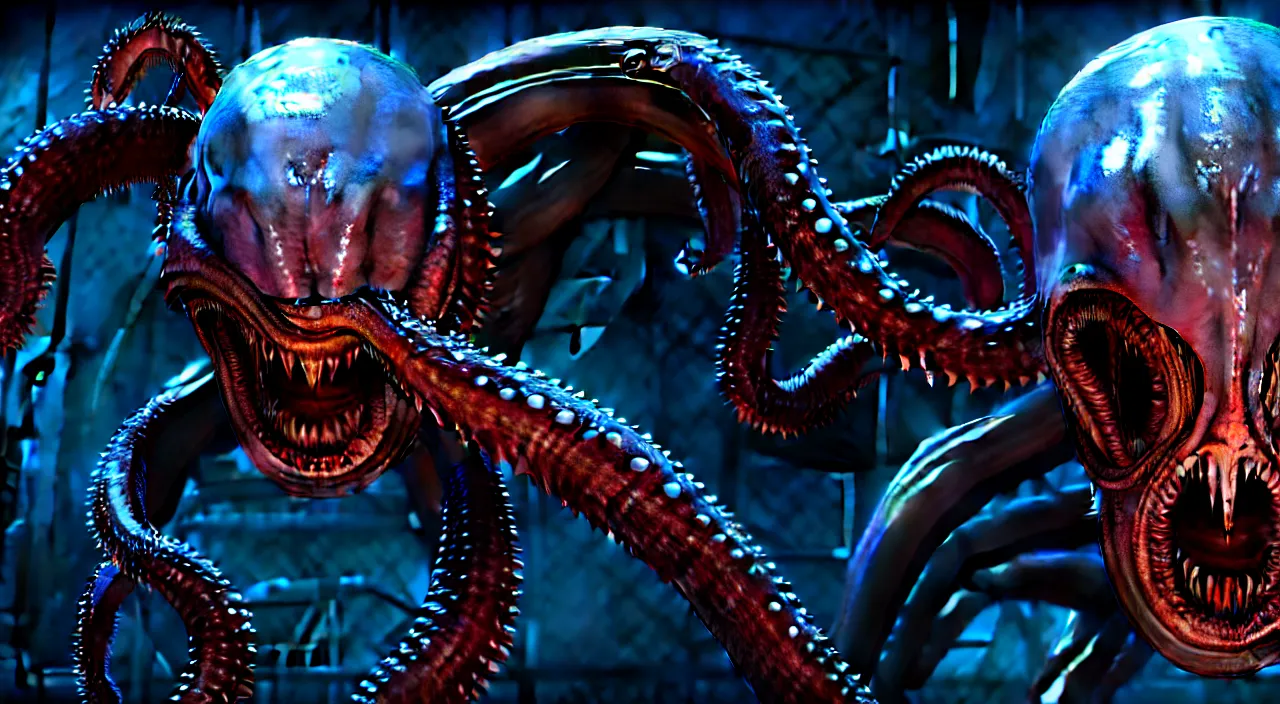 Image similar to gary busey, tentacles, horror video game, sci fi horror, alien ( 1 9 7 9 ), body horror, unreal engine, octane render, depth of field, cycles render, hd