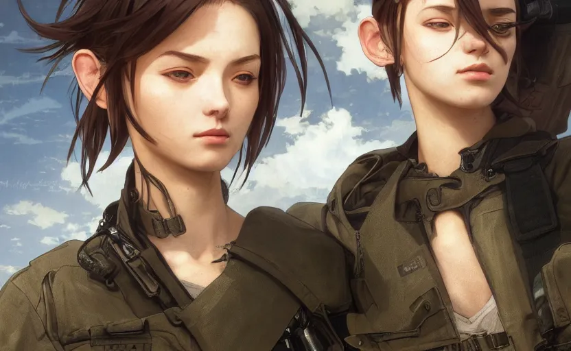 Image similar to a flying girl, fused aircraft parts, military pilot clothing, anime style, short hair, hair down, symmetrical facial features, from arknights, hyper realistic, 4 k, rule of thirds, extreme detail, detailed drawing, trending artstation, hd, realistic lighting, by alphonse mucha, greg rutkowski, shoulder eyes, backlit