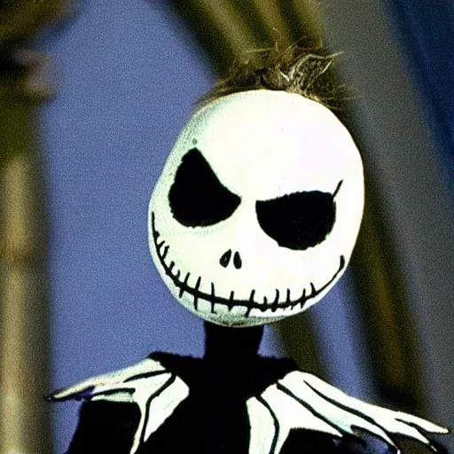 Image similar to Jack Skellington from Tim Burtons Nightmare Before Christmas on the bridge of the USS Enterprise