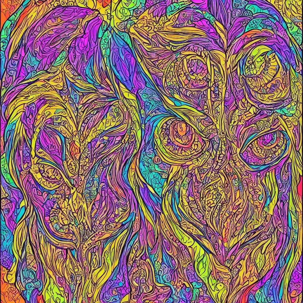 Image similar to Owl head in the style of art nouveau, colorful, detailed, hyper-detailed, fractals