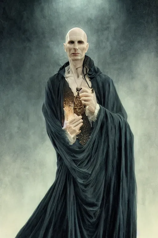Image similar to Lord Voldemort, diffuse lighting, fantasy, intricate, elegant, highly detailed, lifelike, photorealistic, digital painting, artstation, illustration, concept art, smooth, sharp focus, art by John Collier and Albert Aublet and Krenz Cushart and Artem Demura and Alphonse Mucha