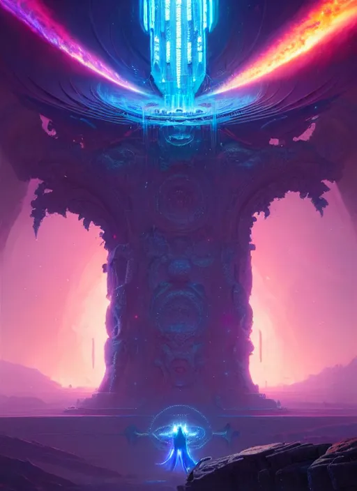 Image similar to rebulon the ancient arch - demon, by greg rutkowski and lisa frank, masterpiece concept art, 8 k, intricate detail, cinematic lighting, epic pose, deep colors, majestic view