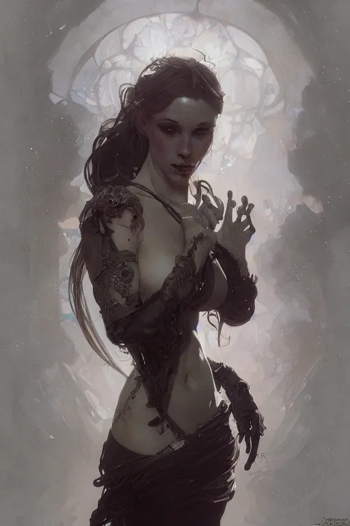 Image similar to Portrait of beautiful pale cyberpunk gothic maiden, master drawing, intricate, elegant, highly detailed, digital painting, artstation, concept art, smooth, sharp focus, illustration, art alphonse mucha and james gurney and craig mullins and wlop