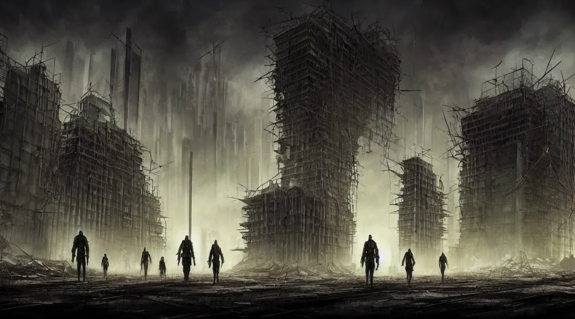 Image similar to post - apocalyptic dystopian building, avenue, in the style of vladimir manyukhin