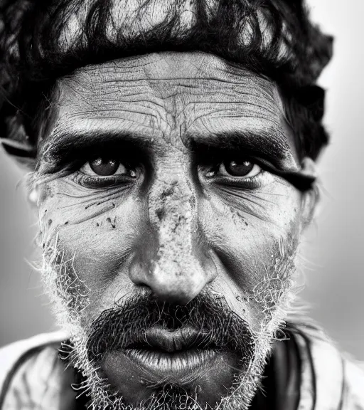 Image similar to Award winning reportage photo of Mauri Natives with incredible hair and beautiful hyper-detailed eyes wearing traditional garb by Lee Jeffries, 85mm ND 5, perfect lighting, gelatin silver process