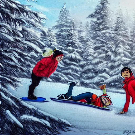 Prompt: Pogg and Yuurei sledding in Canada, 4k, sharp focus,ink art, greg rutkowski