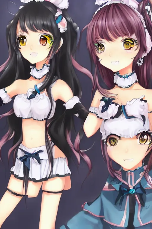 Prompt: a stare down between two beautiful rival female idols, twin tails, detailed anime art