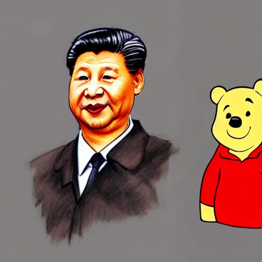 Image similar to drawing of xi jinping with the body of winnie the pooh and the head of xi jinping