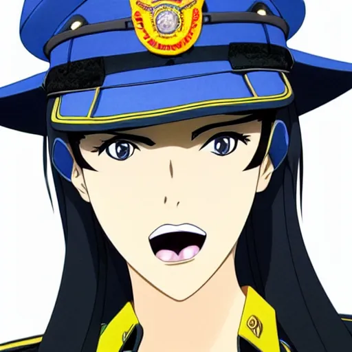 Prompt: close - up portrait of police woman, animation cel for anime movie, designed by haruhiko mikimoto, studio trigger, gainax, intense colors, trending on artstation, fan favorite design