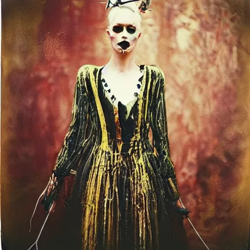 Image similar to kodak portra 4 0 0, wetplate, photo of a surreal artsy dream scene,, girl, weird fashion, grotesque, extravagant dress, carneval, animal, wtf, photographed by paolo roversi style