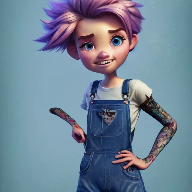 Image similar to full body pose, beautiful adult fairy, pixar, short white hair shaved sides, dirty, grungy, grunge, long sleeve, painted overalls, stacks of giant books, highly detailed, 4 k, hdr, smooth, sharp focus, high resolution, award - winning photo, artgerm, photorealistic