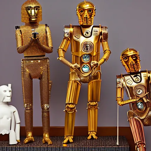 Image similar to wes anderson puppets of c - 3 p 0 with skin