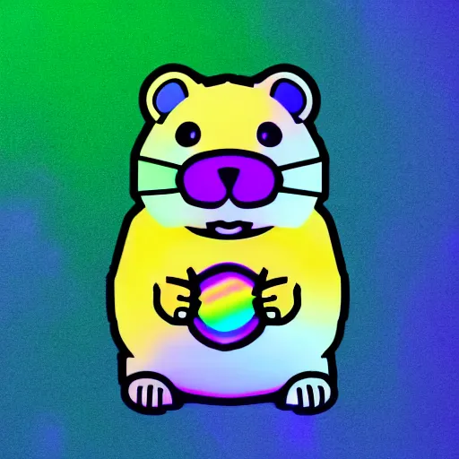 Image similar to cyberpunk hamster! holding rainbow! gem! crystal, neon lights, light reflection, 8 k, hd